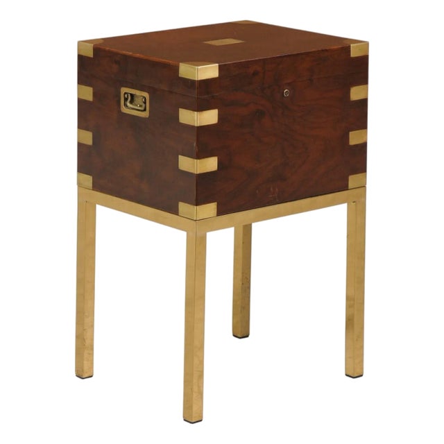 English Vintage Midcentury Mahogany Cellarette on Brass Stand, Lined Inside For Sale
