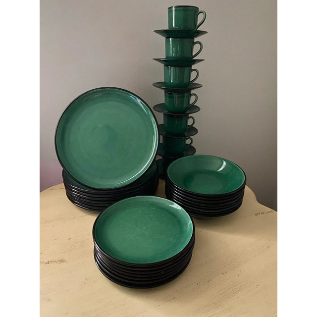 36 French Varages Jade Green Dishes Set For Sale In Miami - Image 6 of 11