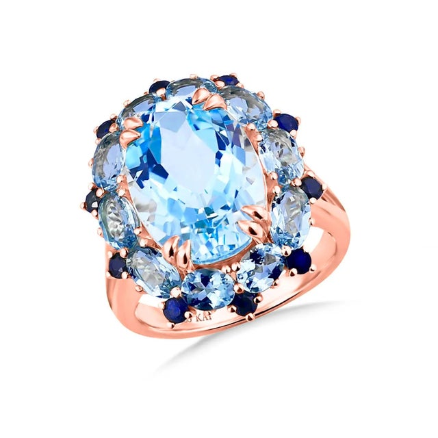 Contemporary Kai 7.20ct Blue Topaz Aquamarine Sapphire Cocktail Ring in 14k Gold Ring, size 7 For Sale - Image 3 of 11