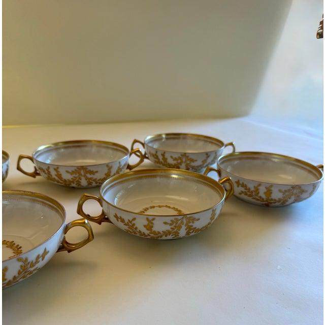 Traditional Antique T&v Limoges Bouillon Cups & Saucers, Ovington Bros., New York — Set of 11 Tressemanes & Vogt, Limoges, France, Circa 1892–1907 For Sale - Image 3 of 4