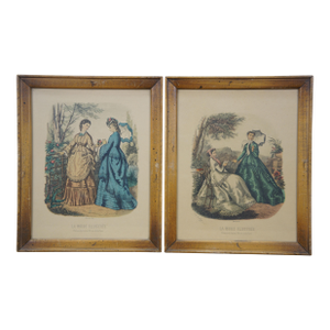 2 Antique La Mode Illustree Fashion Etching Prints Leroy Paris France 11"