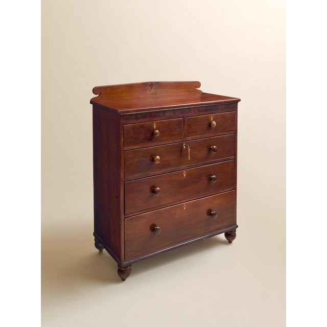 A handsome Early American chest crafted from rich mahogany with simple lines and understated inlay detailing. The stacked...