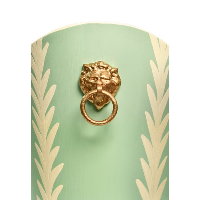 Traditional Matthew Izzo Home Wastebasket Handpainted Oval Light Green Frond Design For Sale - Image 3 of 4