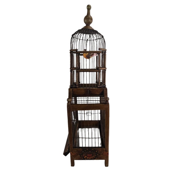 French Large French Brown Wood Bird Cage For Sale - Image 3 of 13