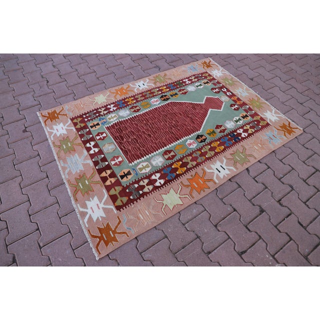 1980s Southwestern Red Handwoven Kilim For Sale - Image 12 of 13