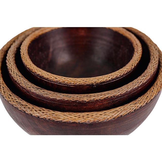 Wood Vintage Indonesian Handmade Nesting Wooden Bowls For Sale - Image 7 of 7