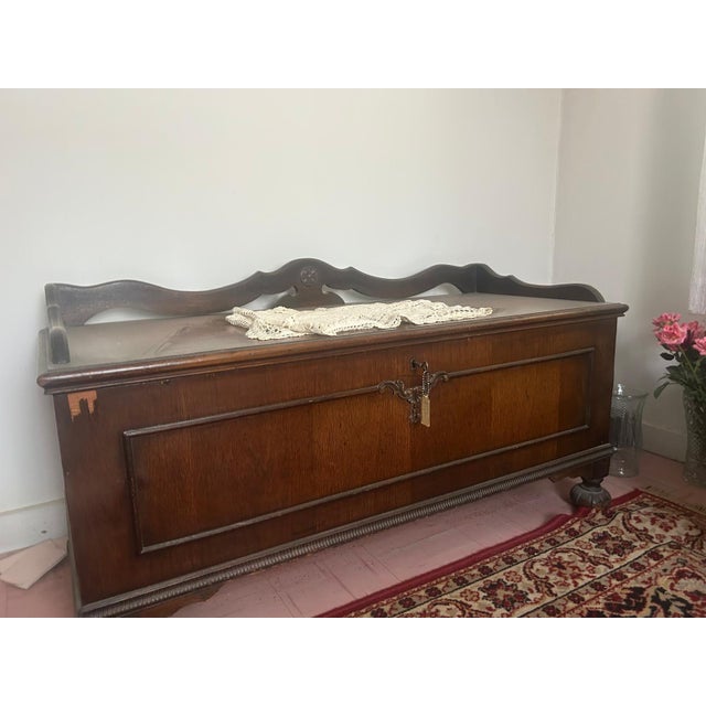 Traditional Vintage Cedar Blanket Chest / Storage Trunk – Traditional Carved Wood For Sale - Image 3 of 7