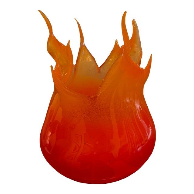 2004 Cohn-Stone Studios Red and Orange Flame Art Glass Vessel For Sale