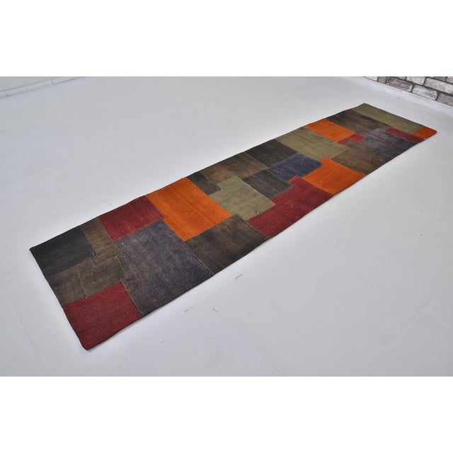 Turkish Vintage Old Curtian Kilim Runner For Sale - Image 3 of 10