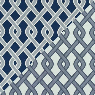 Sample - Schumacher Cleo Trellis Indoor & Outdoor Fabric in Blue For Sale