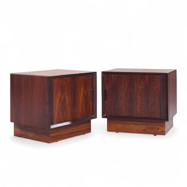 Svend Madsen Mid Century Danish Rosewood Tambour Door Nightstands - Pair Each nightstand measures: 21.75 wide x 17.25 deep...