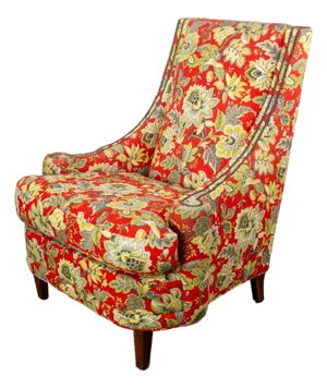 Late 20th to Early 21st Century Traditional Red Floral Accent Chair W/Swooped Arms by Norwalk
