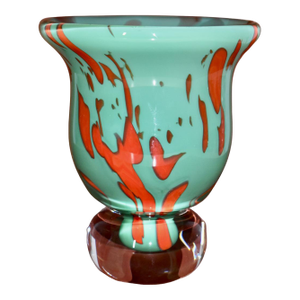 Vintage Turquoise & Red Art Glass Signed Small Vase/Bowl