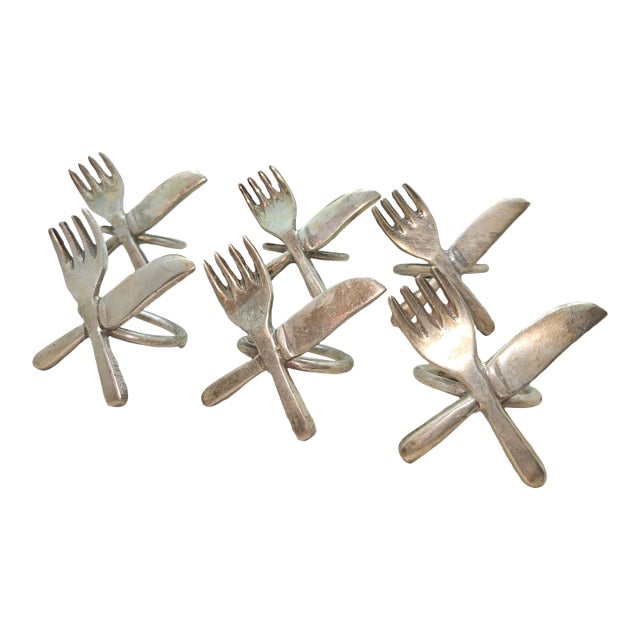 Vintage Pier 1 Silverware Napkin Rings, Set of 6, Si For Sale