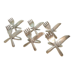 Vintage Pier 1 Silverware Napkin Rings, Set of 6, Si