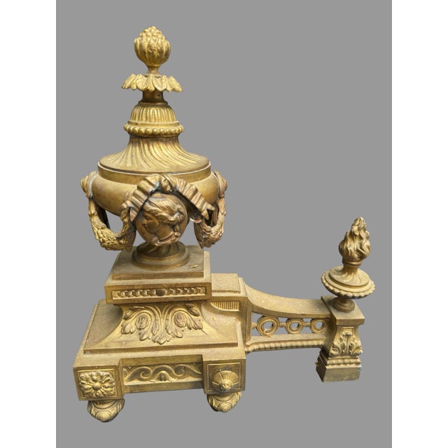 Bronze Pair of Antique French Bronze Fireplace Chenet Andirons With Maiden Heads For Sale - Image 8 of 10