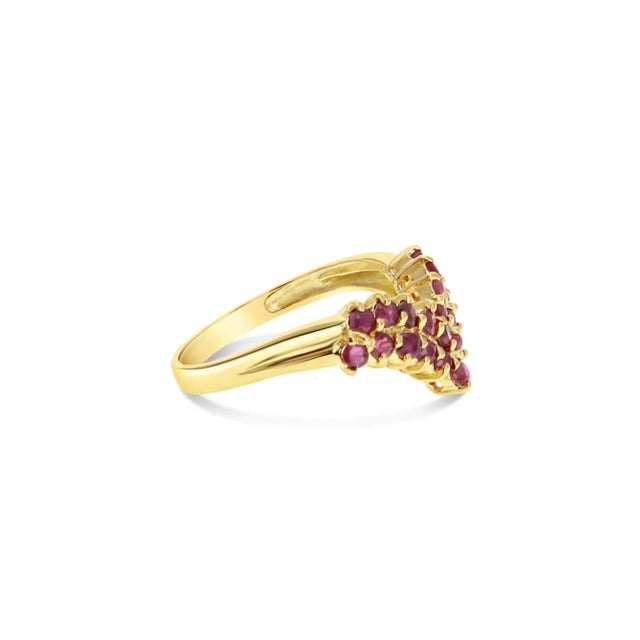 Contemporary Ruby Cluster V Shaped Ring 14k Yellow Gold, Size 8 For Sale - Image 3 of 4