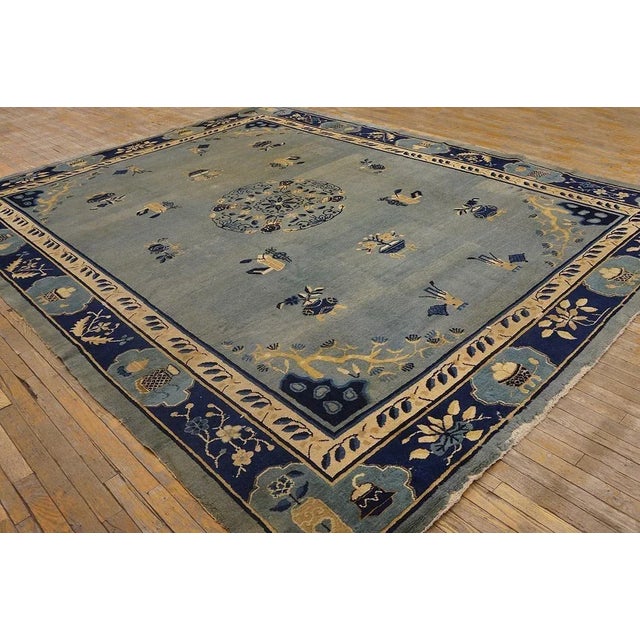 Lovely Blue Color With Unique Floral Design Antique Chinese Peking Rug For Sale - Image 4 of 9