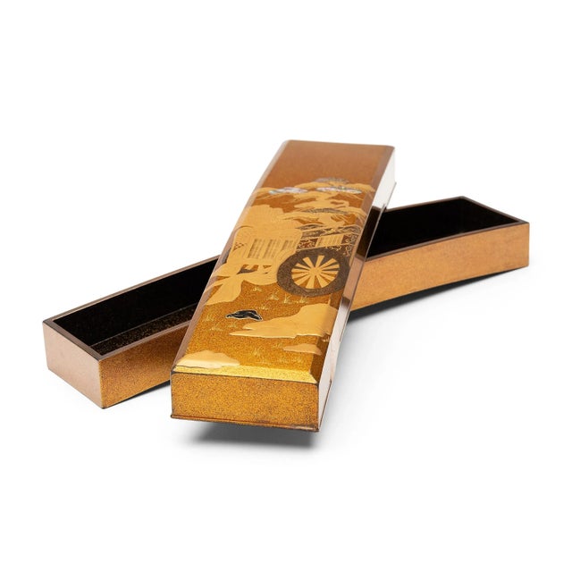 Japanese Japanese Meiji Gilt Lacquer Writing Desk & Poem Box - A Pair For Sale - Image 3 of 12