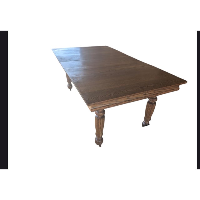 Late 19th Century Early American Solid Oak Banquet Dining Table With Fluted Legs on Casters For Sale - Image 13 of 18