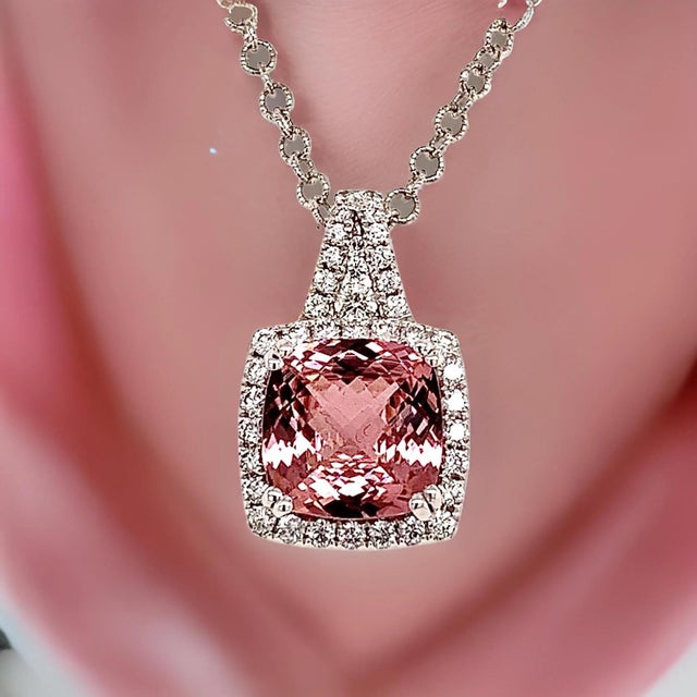 Diamond Rubellite Tourmaline Necklace 5.47 TCW 18k Gold Certified For Sale - Image 11 of 18