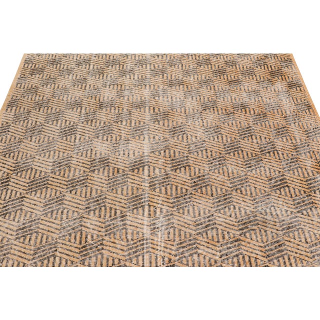 1960s Vintage Zeki Müren Rug in Gold With Brown Geometric Patterns, From Rug & Kilim For Sale - Image 5 of 8