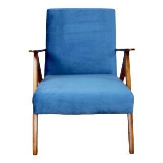 Vintage Blue Velvet VAR B-310 Chair in Dark Wood, 1960s For Sale
