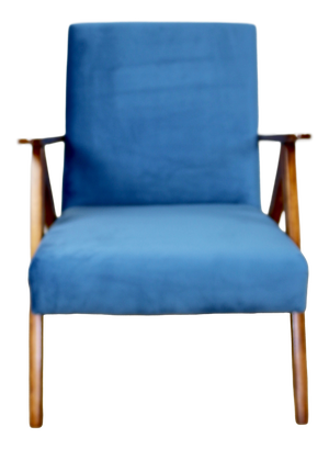 Vintage Blue Velvet VAR B-310 Chair in Dark Wood, 1960s