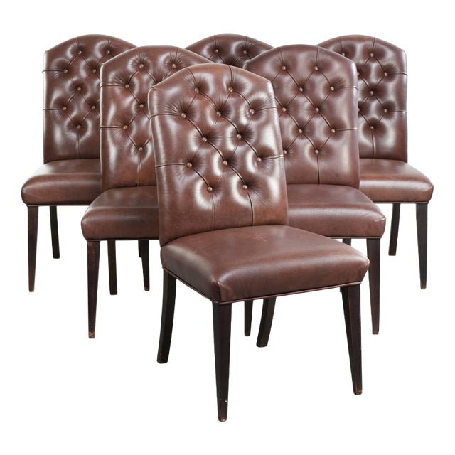 Chesterfield Dining Chairs in Cowhide Leather, Set of 6 For Sale