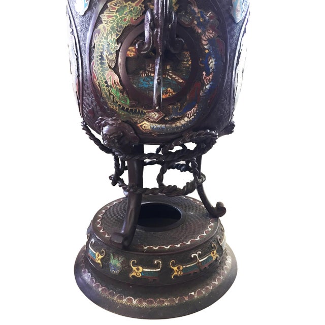 Metal Superb 19th C Chinoiserie Enamel Bronze Incense Burner W/Foo Dog 28" H For Sale - Image 7 of 8