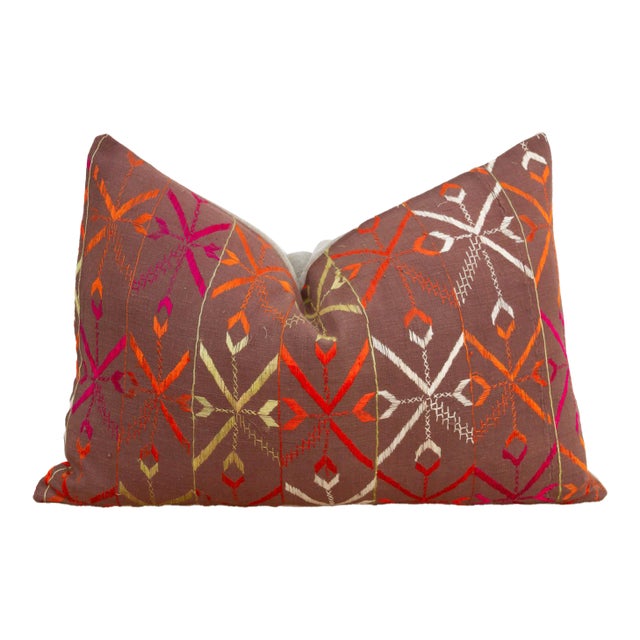 Jalandhar Jewel, Antique Phulkari Lumbar Pillow Cover For Sale