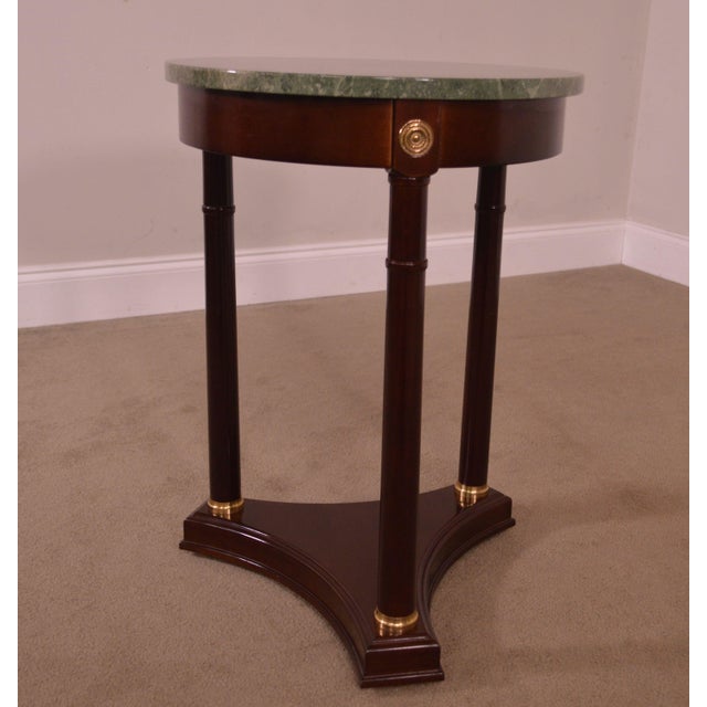 French Empire Style Mahogany Round Marble Top Side Table Pedestal by