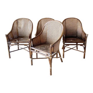 Bohemian Bamboo and Cane Arm Chairs by McGuire - Set of 4 For Sale