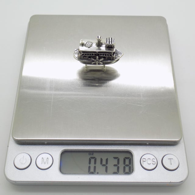 Vintage Italian Handmade Silver Paddlewheel Steam Boat Figurine, Tuscany, Arezzo, Italy, 1980s For Sale - Image 9 of 11