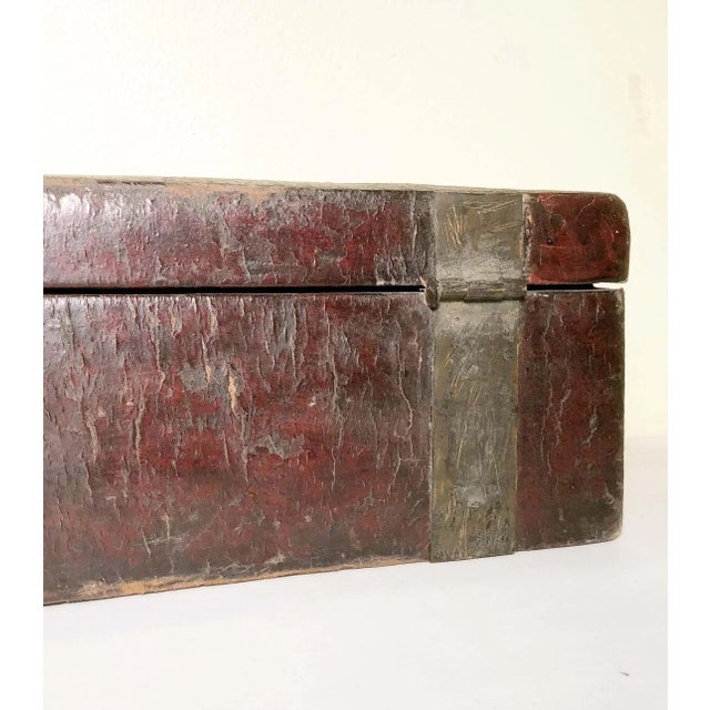 Wood Antique Chinese Leather Box, Circa mid of 19th Century For Sale - Image 7 of 11