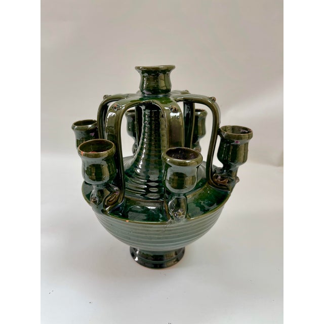 Large Vintage Boho Chic Moroccan Tamegroute Terra Cotta Pottery Candelabra Candle Holder For Sale - Image 9 of 12