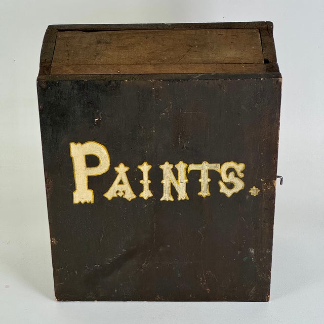 Late 19th Century Epic 19th Century Painters Wooden Cupboard Box With Hand Painted Label and Construction For Sale - Image 5 of 17