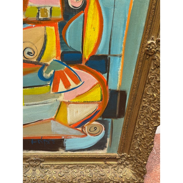1960s Lucia Lopez Figurative Cubist Painting For Sale - Image 5 of 6
