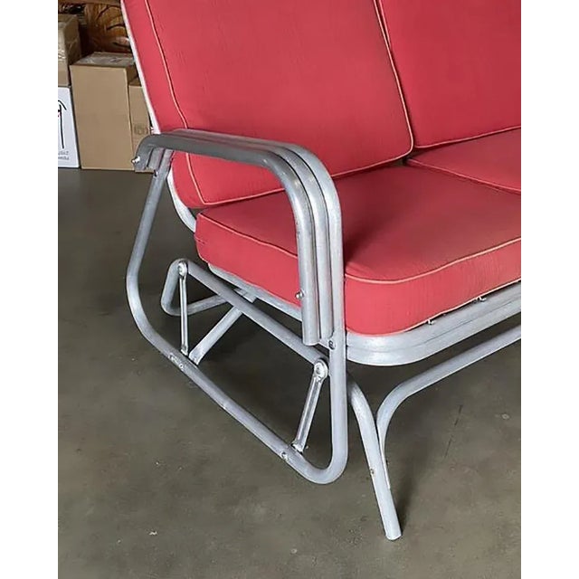 Mid-Century Modern Aluminum Patio/Outdoor Sled Base Rocking Slinder Loveseat Sofa For Sale - Image 3 of 5