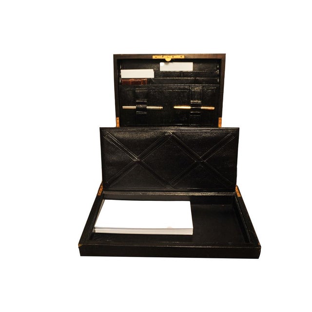 Black Vintage Regency Fold-Out Stationary Writing Slope in Rosewood and Leather, Set of 4 For Sale - Image 8 of 14