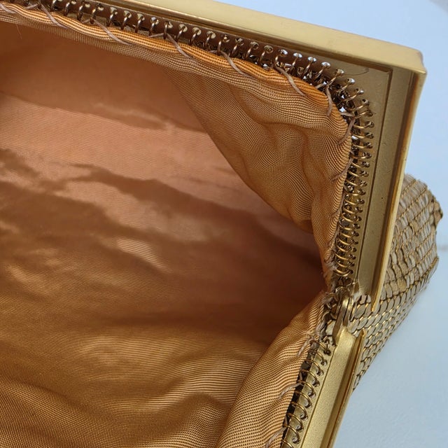 Mid 20th Century Whiting Davis Art Deco Rhinestone Clasp Hollywood Glam Gold Mesh Evening Bag For Sale - Image 11 of 18