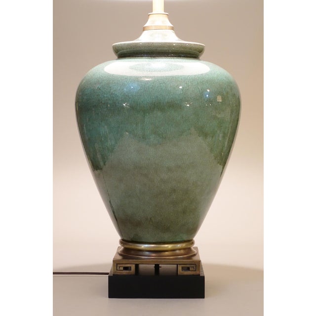 The Marbro Lamp Company 1960s Rare XX Large Marbro Celedon Asian Ginger Jar Mid Century Modern Ceramic Art Pottery Table Lamp For Sale - Image 4 of 14