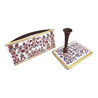 Vintage Austrian Eva Scherer Wien Metal Blotter & Pen Holder Set For Sale
