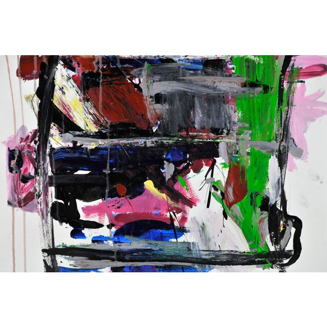 An original abstract acrylic, oil stick, charcoal painting on heavyweight vellum paper by contemporary Abstract...