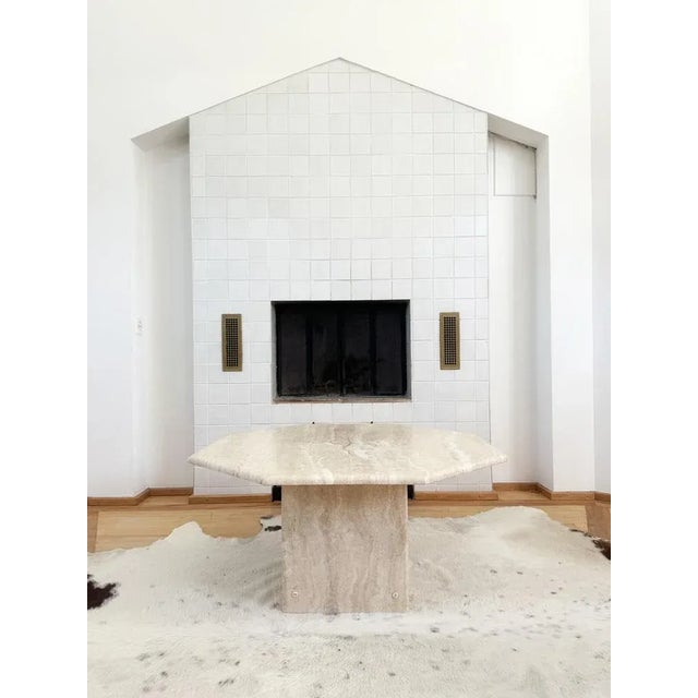 Absolutely gorgeous octagon shaped travertine coffee or cocktail table from the 1970s, in fantastic, virtually unused...
