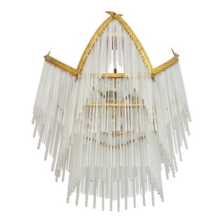 Vintage Tiered Glass Rod Chandelier – Dramatic Shadow Light For Sale