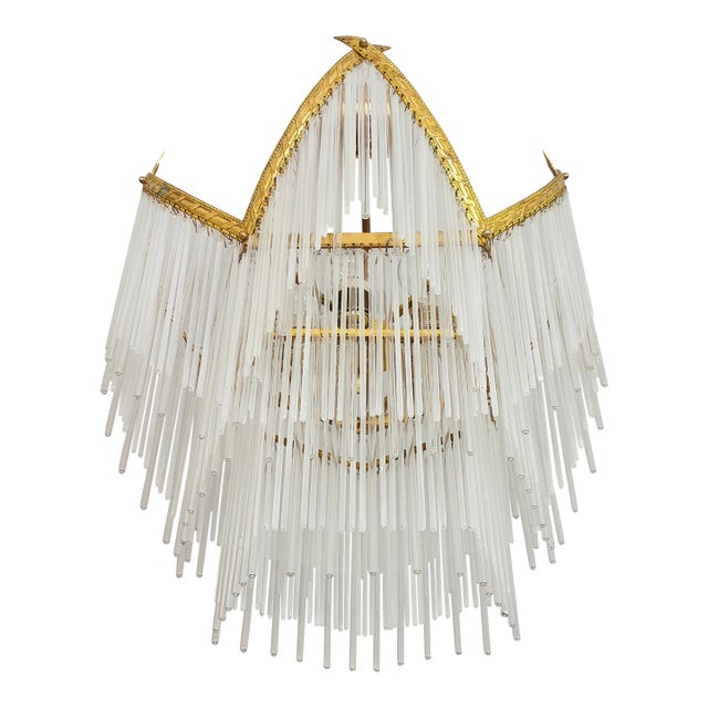 Vintage Tiered Glass Rod Chandelier – Dramatic Shadow Light For Sale