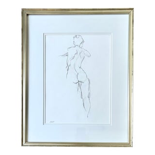 Original Female Nude Pencil Study Simple Silver Vintage Frame For Sale