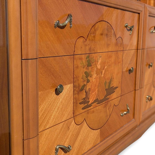 Late 20th Century Postmodern Lacquer Dresser With Faux Marble Top and Neoclassical Inlays For Sale - Image 11 of 18