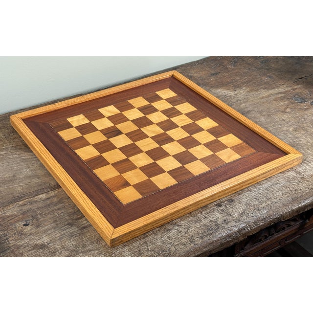 English Vintage 24" Hand Made Solid Wood Chess Board With Mixed Hardwoods For Sale - Image 3 of 9